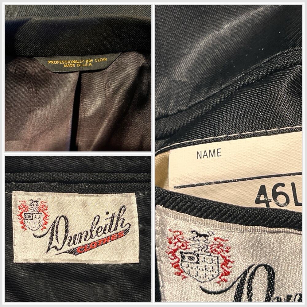 Vintage Dunleith 46L 39x30 Solid Black Twill Suit Unconstructed USA - Picture 16 of 16